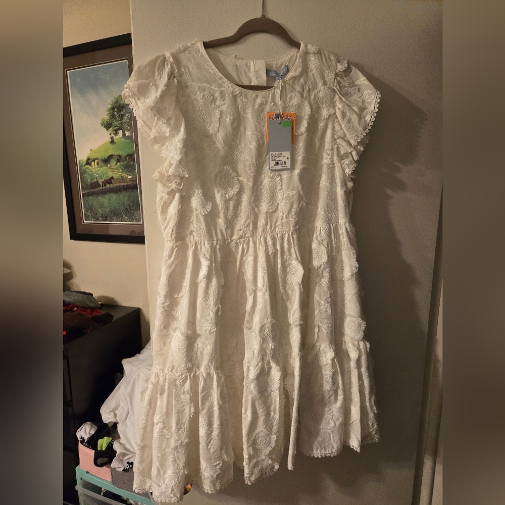 Antonio Melani white lace embellished dress